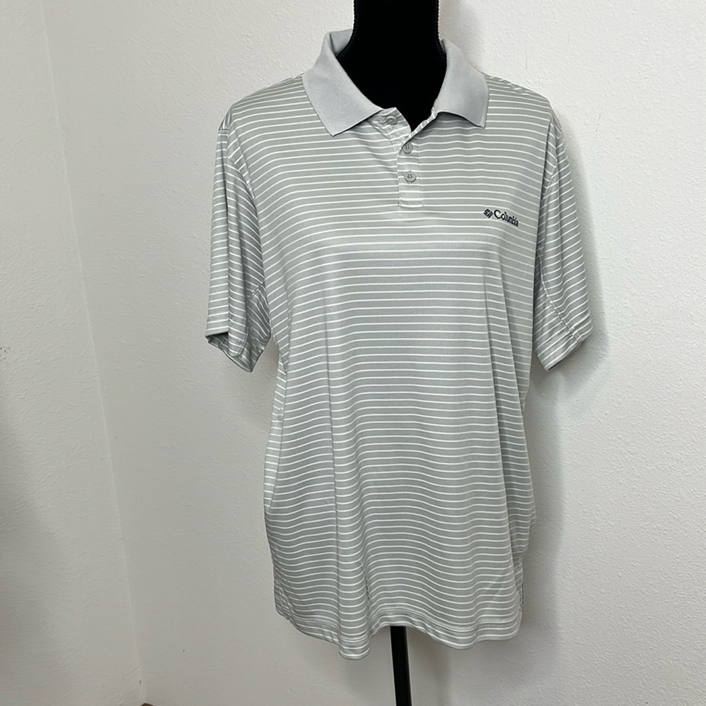Columbia size Large 3 button striped polo